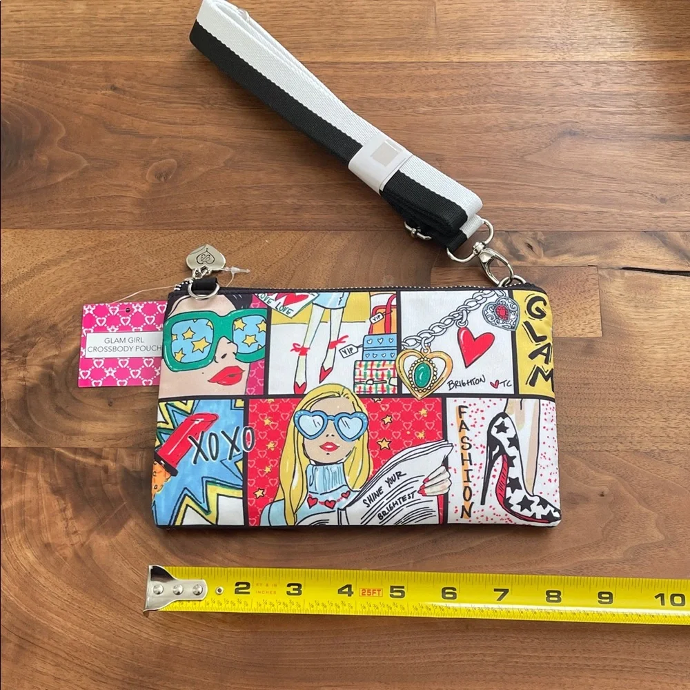 Brighton Multicolor Comic Print Crossbody Bag with Pink Lining